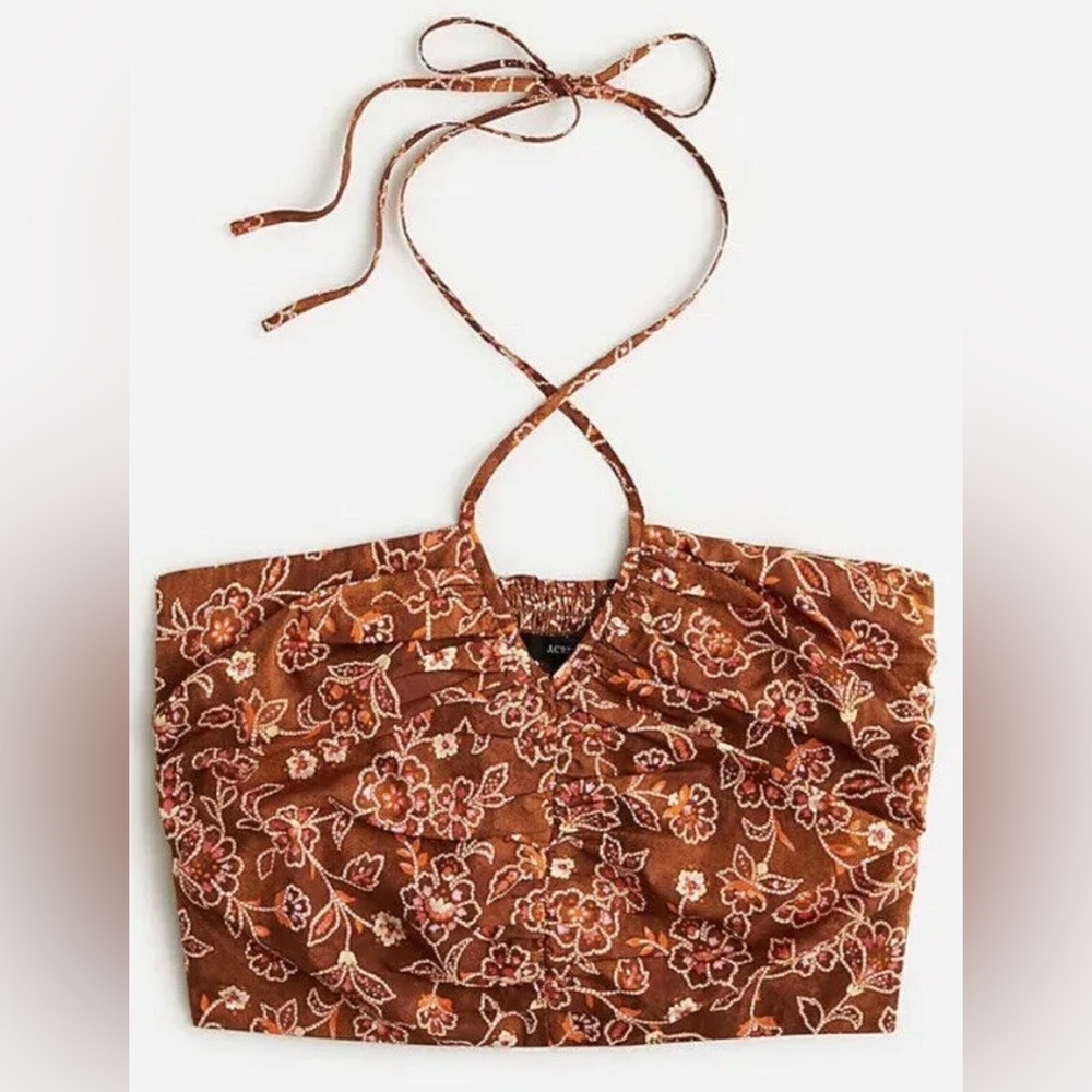 NWT- J.Crew V-Neck Halter/Crop Top in Vintage Vines, Burnished Pecan, size 6
